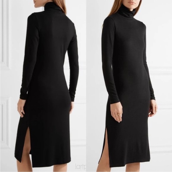 James Perse Dresses & Skirts - JAMES PERSE Size XS Turtleneck Brushed‎ Jersey Side Split Midi Dress French Navy
